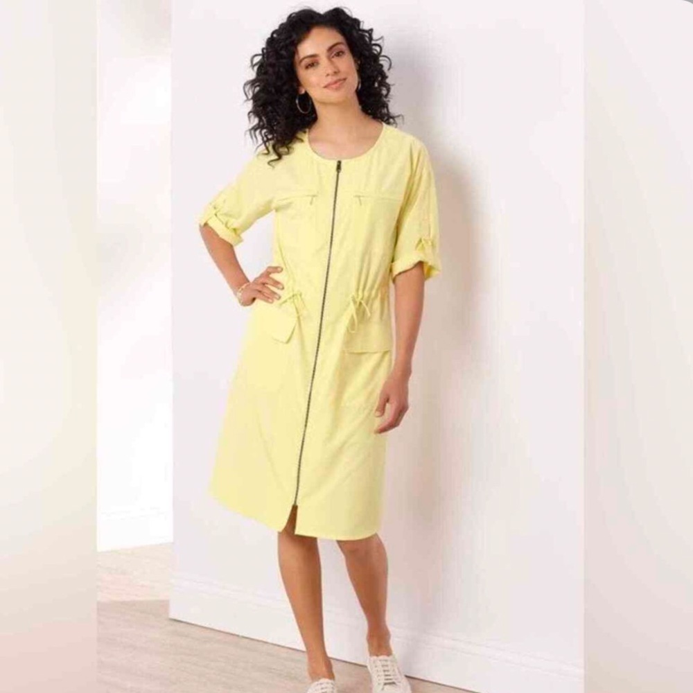 Soft surroundings Womens yellow go lively traverse long sleeve dress XL NEW